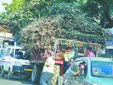 Overload sugarcane laden tractor trollies are couses of jaam